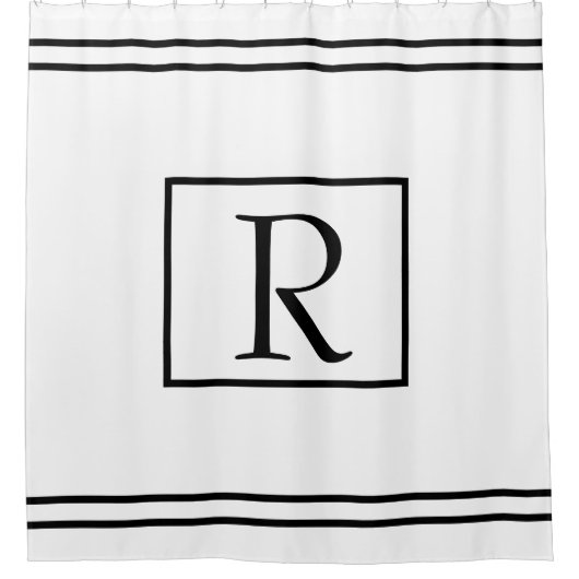 Monogramm-Initialen Schwarz-weiß gestrichen Box Cu Duschvorhang (Vorderseite)