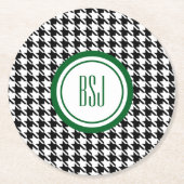 Monogramm-Initialen, Schwarzweiß-Hahnentrittmuster Runder Pappuntersetzer (Vorderseite)