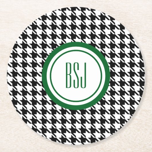 Monogramm-Initialen, Schwarzweiß-Hahnentrittmuster Runder Pappuntersetzer (Vorderseite)