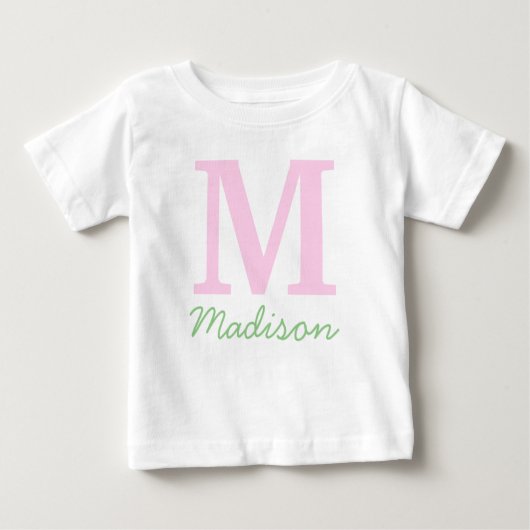 Monogramm Initialer Individuelle Name Rosa Grün Baby T-shirt (Vorderseite)