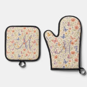 Monogramm Initialien Blumen Schmetterlinge Geschen Ofenhandschuh & Topflappen-Set (Vorderseite)