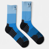 MONOGRAMM INITIALS NAME BLUE GRADIENT LINE PATTER SOCKEN (Rechts)