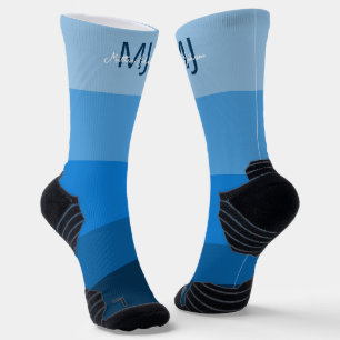 MONOGRAMM INITIALS NAME BLUE GRADIENT LINE PATTER SOCKEN