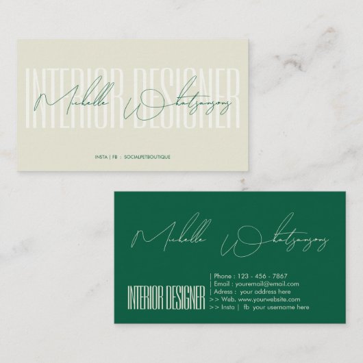 Monogramm INTERIOR DESIGNER moderne Schrift Visitenkarte (Vorne/Hinten)