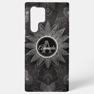 Monogramm Intricates Schwarz-Weiß-Blumen-Mandala Samsung Galaxy Hülle