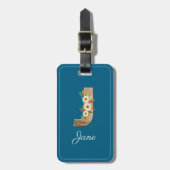 Monogramm J blaues Holz Buchstabe Blumen Gepäckanh Gepäckanhänger (Vorderseite vertikal)