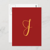 Monogramm "J" goldene Farbe auf rot Postkarte (Vorne/Hinten)