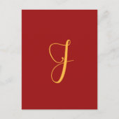 Monogramm "J" goldene Farbe auf rot Postkarte (Vorderseite)