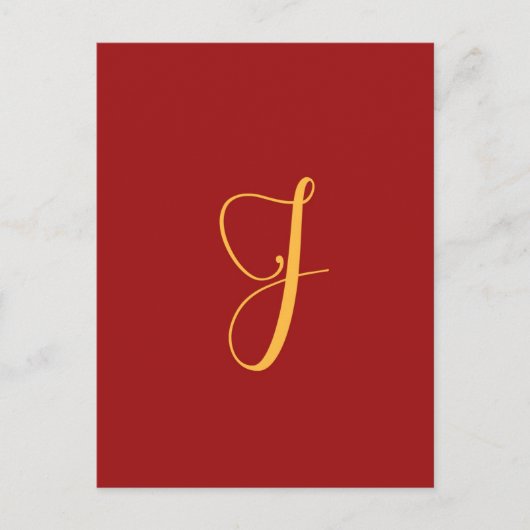 Monogramm "J" goldene Farbe auf rot Postkarte (Vorderseite)