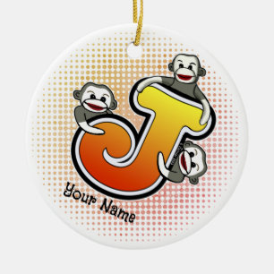 Monogramm J Sock Monkey Keramik Ornament