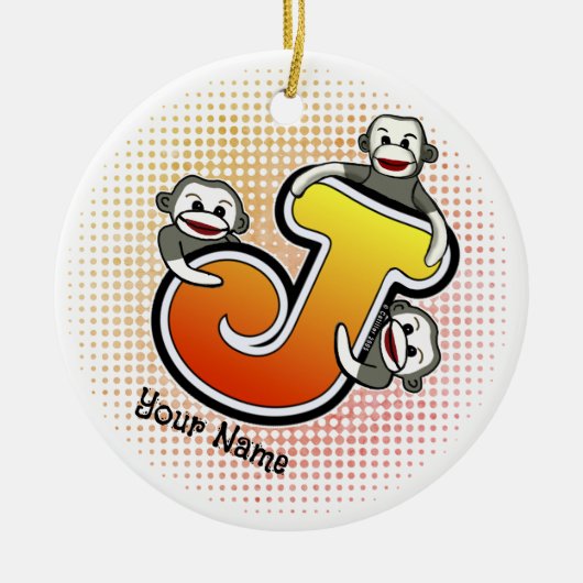 Monogramm J Sock Monkey Keramik Ornament (Vorne)