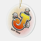 Monogramm J Sock Monkey Keramik Ornament (Links)