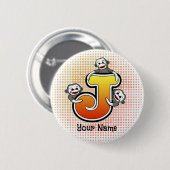 Monogramm J Sock Monkey Pin Button (Vorne & Hinten)