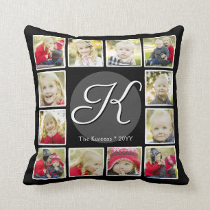 Monogramm Jahr in Bildern 12 Fotomaterial Schwarz Kissen