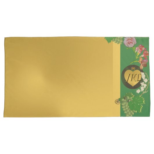 Monogramm-Jubiläumsgrün/Gold-Pillowcase Kissenbezug (Vorderseite-Rechts)