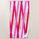 Monogramm-Junggeselinnen-Abschied Rosa Rotes Muste Strandtuch (Vorderseite)