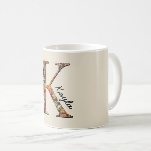 Monogramm K, Blumenbuchstabe K, Tasse (VorderseiteRechts)
