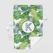 Monogramm K für grüne tropische Blätter Golfhandtuch (Insitu)