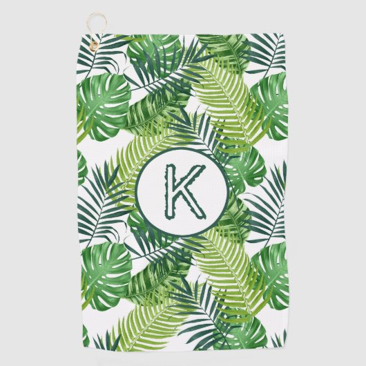 Monogramm K für grüne tropische Blätter Golfhandtuch (Vorderseite)