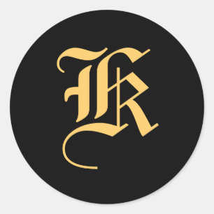 Monogramm "K" goldene Farbe auf schwarz Runder Aufkleber