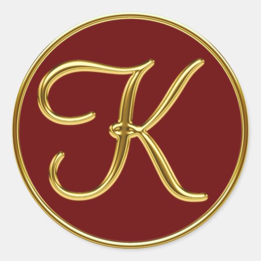Monogramm K in 3D-Gold Runder Aufkleber (Vorderseite)