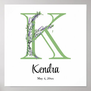 Monogramm K Lavendel-Eukalyptus-Kinderzimmerplakat Poster