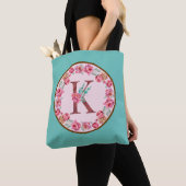 Monogramm-K-Letter mit Peony-Blume-Totbeutel Tasche (Von Nahem)
