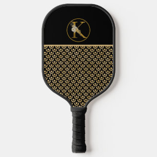 MONOGRAMM K, SCHWARZ & GOLD MODERNES MUSTER PICKLEBALL SCHLÄGER
