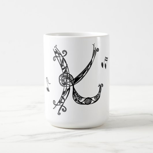 Monogramm-K-Tasse mit Musiknote II Kaffeetasse (Mittel)
