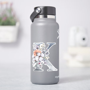 Monogramm K Watercolor Blau Florales Initial K Aufkleber