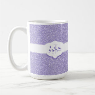 Monogramm-Kaffee-Tasse für lila Glitzer Kaffeetasse