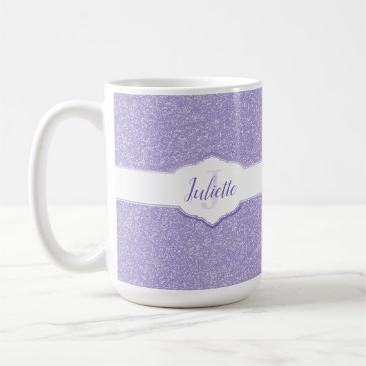 Monogramm-Kaffee-Tasse für lila Glitzer Kaffeetasse (Links)