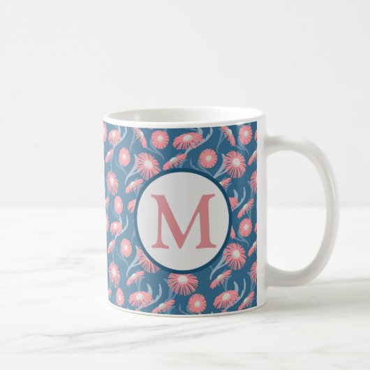 Monogramm-Kaffeetasse rosa Blumen blau für Mütter  Kaffeetasse (Rechts)