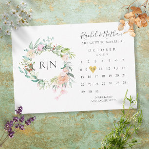 Monogramm-Kalender Gold Herz Blumen Hochzeit Save The Date