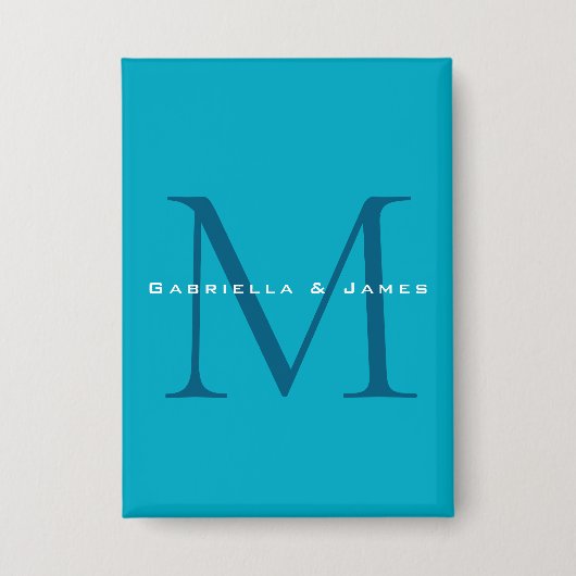 Monogramm-Kalligrafie Azurblau Modern Schlicht Button (Vorderseite)