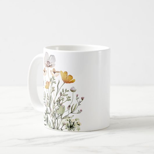 Monogramm Kalligrafie getrocknete Wildblume Bouque Kaffeetasse (Vorderseite Links)