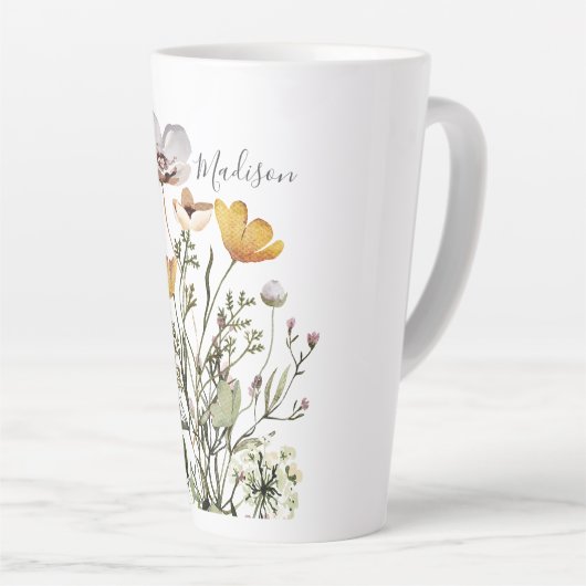 Monogramm Kalligrafie getrocknete Wildblume Bouque Milchtasse (Rechte Ecke)