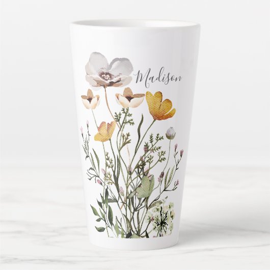 Monogramm Kalligrafie getrocknete Wildblume Bouque Milchtasse (Vorderseite)