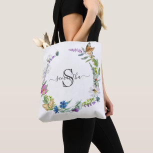 Monogramm Kalligrafie Schmetterlinge Blumen Bis Tasche