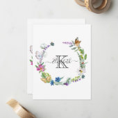 Monogramm Kalligrafie Schmetterlinge Blumen Mitteilungskarte (Vorderseite/Rückseite Beispiel)