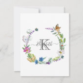 Monogramm Kalligrafie Schmetterlinge Blumen Mitteilungskarte (Rückseite)