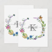 Monogramm Kalligrafie Schmetterlinge Blumen Mitteilungskarte (Vorne/Hinten)