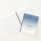 Monogramm Kalligraphie Blue Glitzer Tropfen Notebo Notizblock (Innenseite)