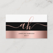 Monogramm Kalligraphie Schwarz-weiße Rose Gold Str Visitenkarte (Vorderseite)