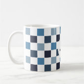 Monogramm Kariert Blau Weiß Modern Einfach Kaffeetasse (Links)