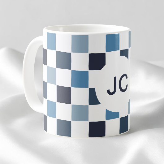 Monogramm Kariert Blau Weiß Modern Einfach Kaffeetasse