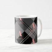 Monogramm Kariert Grau-Schwarz-Rosa Kaffeetasse (VorderseiteRechts)