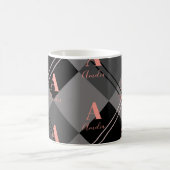 Monogramm Kariert Grau-Schwarz-Rosa Kaffeetasse (Mittel)