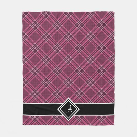 Monogramm Kariert rosa Tartan Fleecedecke (Vorderseite)