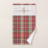 Monogramm Kariert Rustikal Rot Badhandtuch Set (Handtuch)